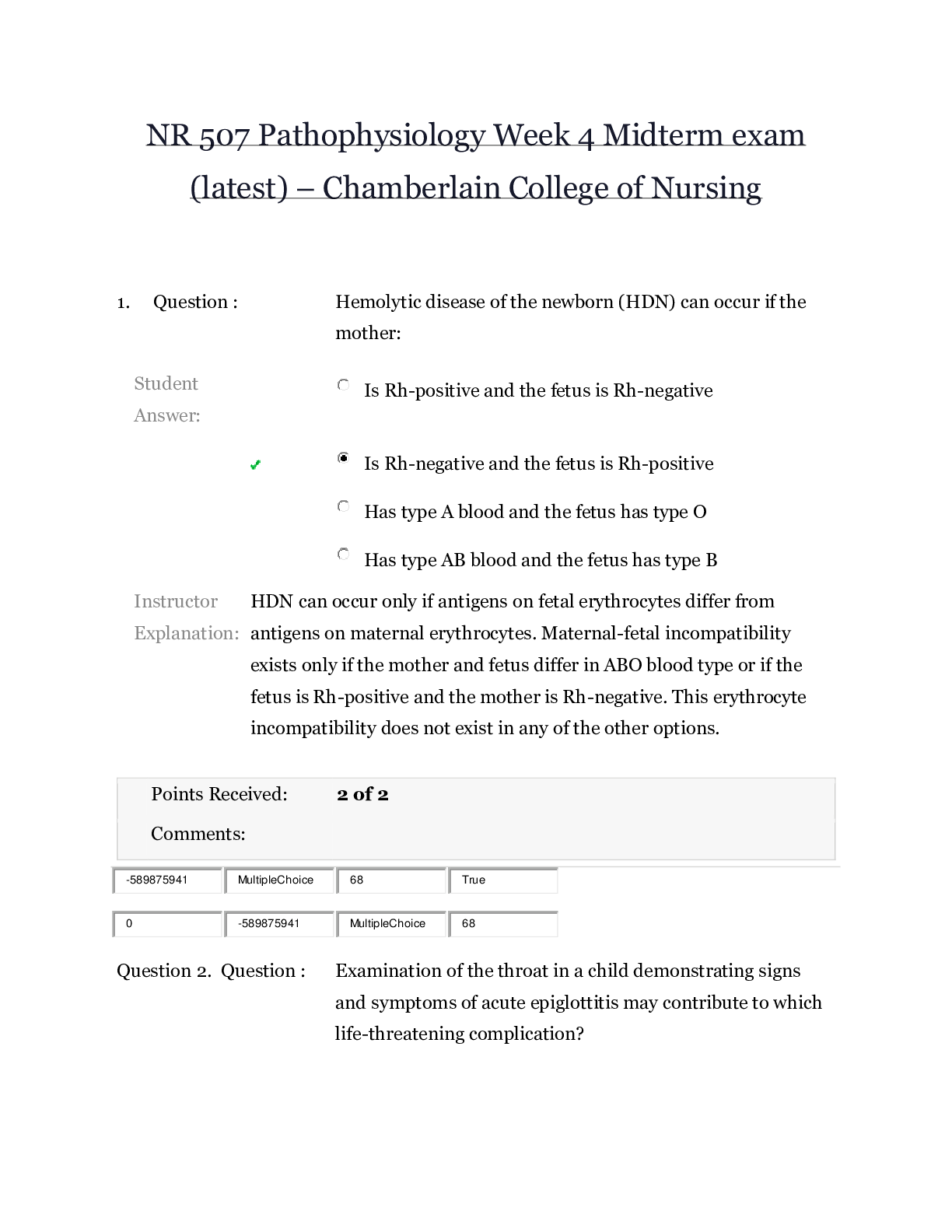 NR 507 Pathophysiology Week 4 Midterm Exam  | Pathophysiology Week 4 Midterm Exam_Graded A